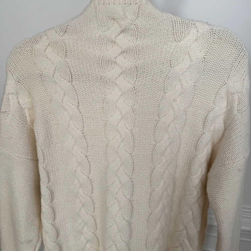 Madewell Cozy Ivory Cream Cable Knit Mockneck Sweater Size Small - Picture 7 of 9